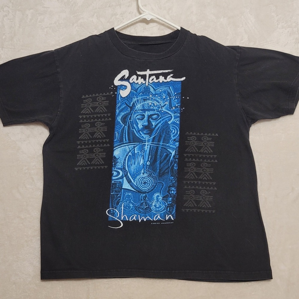 Vintage Santana Shirt Mens Medium Black Shaman Tour Double Sided Rock 2002 00s
